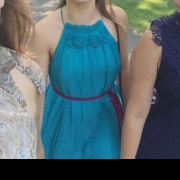 Turquoise Dress 👗 Flowy Halter - Picture 6 of 7